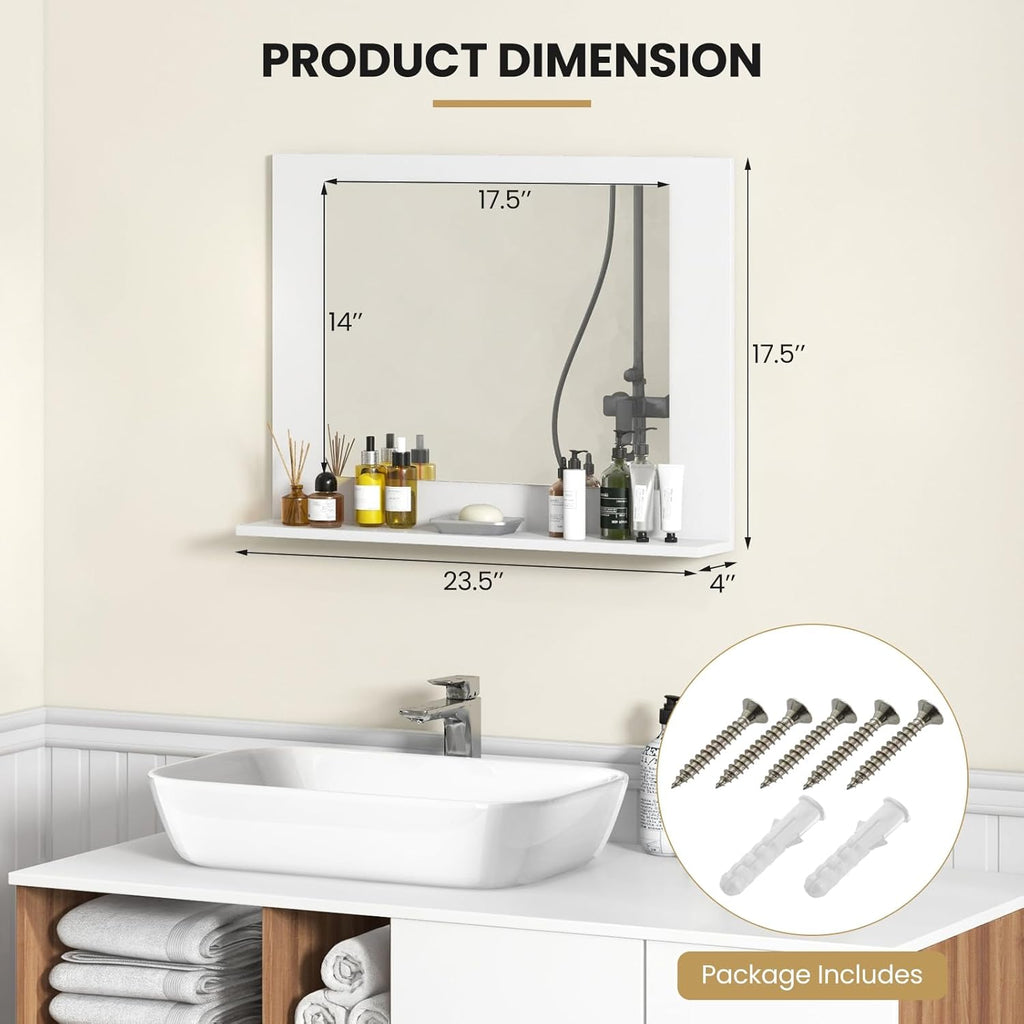 Wall-Mounted Rectangle Mirror with Open Shelf – Stylish, Durable & Space-Saving for Bathroom, Entryway, or Living Room