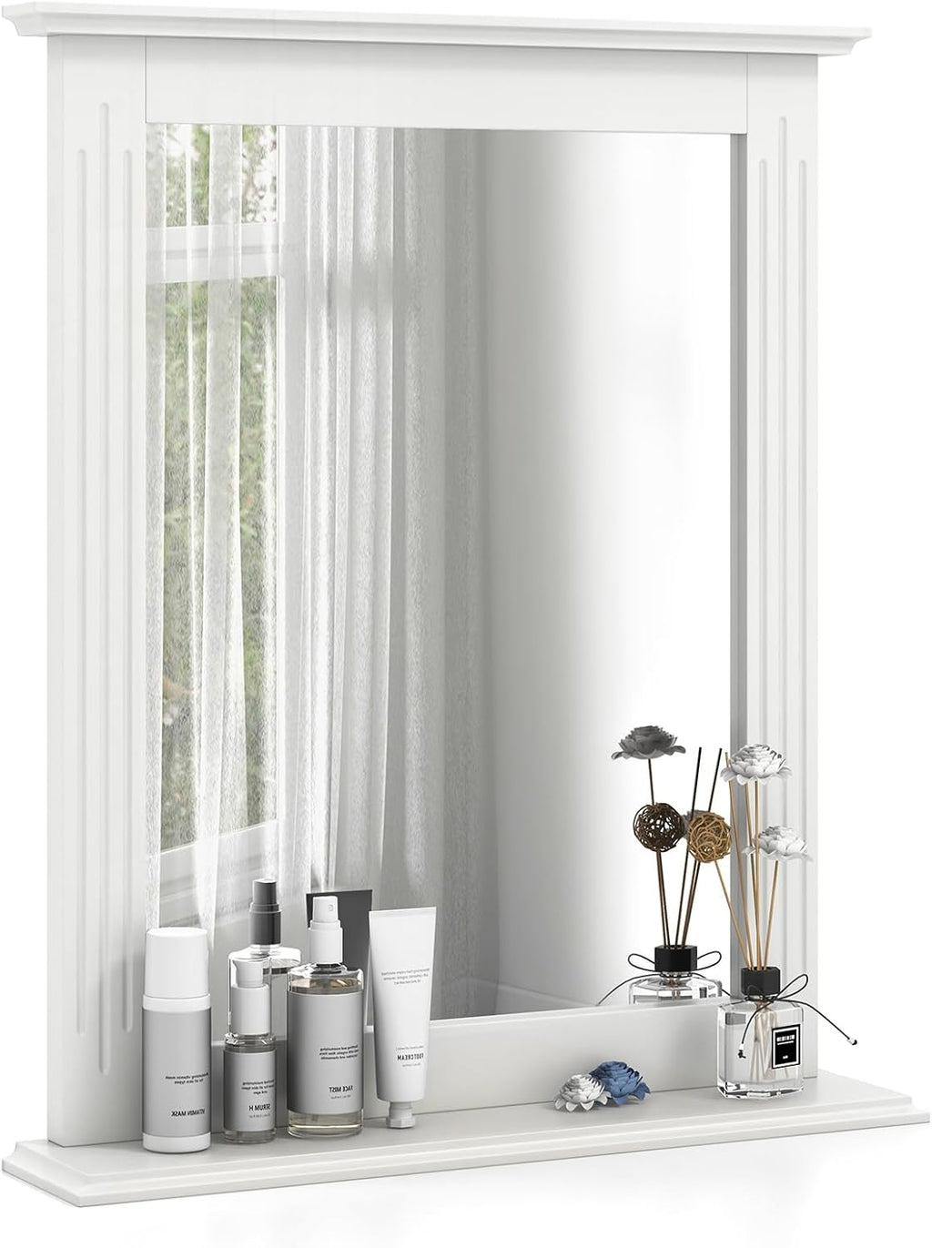 Wall-Mounted Rectangle Mirror with Open Shelf – Stylish, Durable & Space-Saving for Bathroom, Entryway, or Living Room