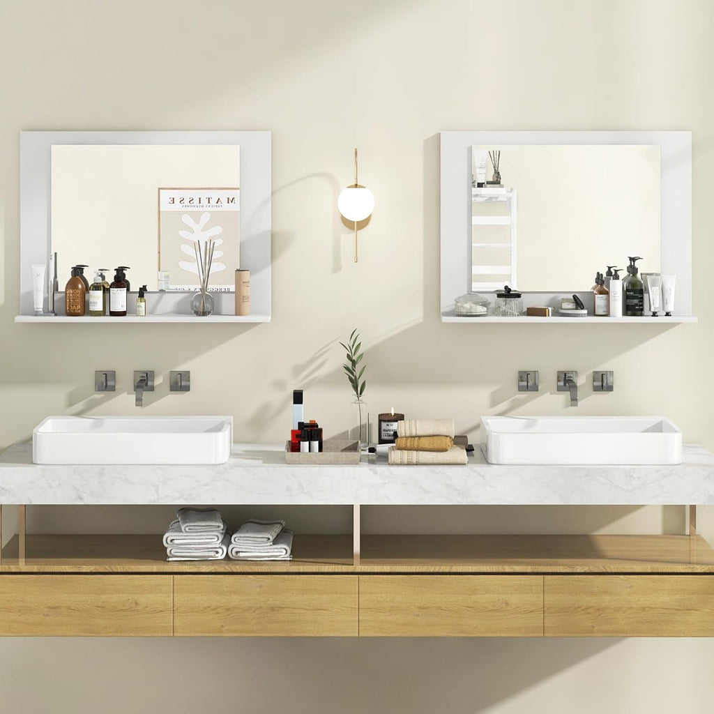 Wall-Mounted Rectangle Mirror with Open Shelf – Stylish, Durable & Space-Saving for Bathroom, Entryway, or Living Room