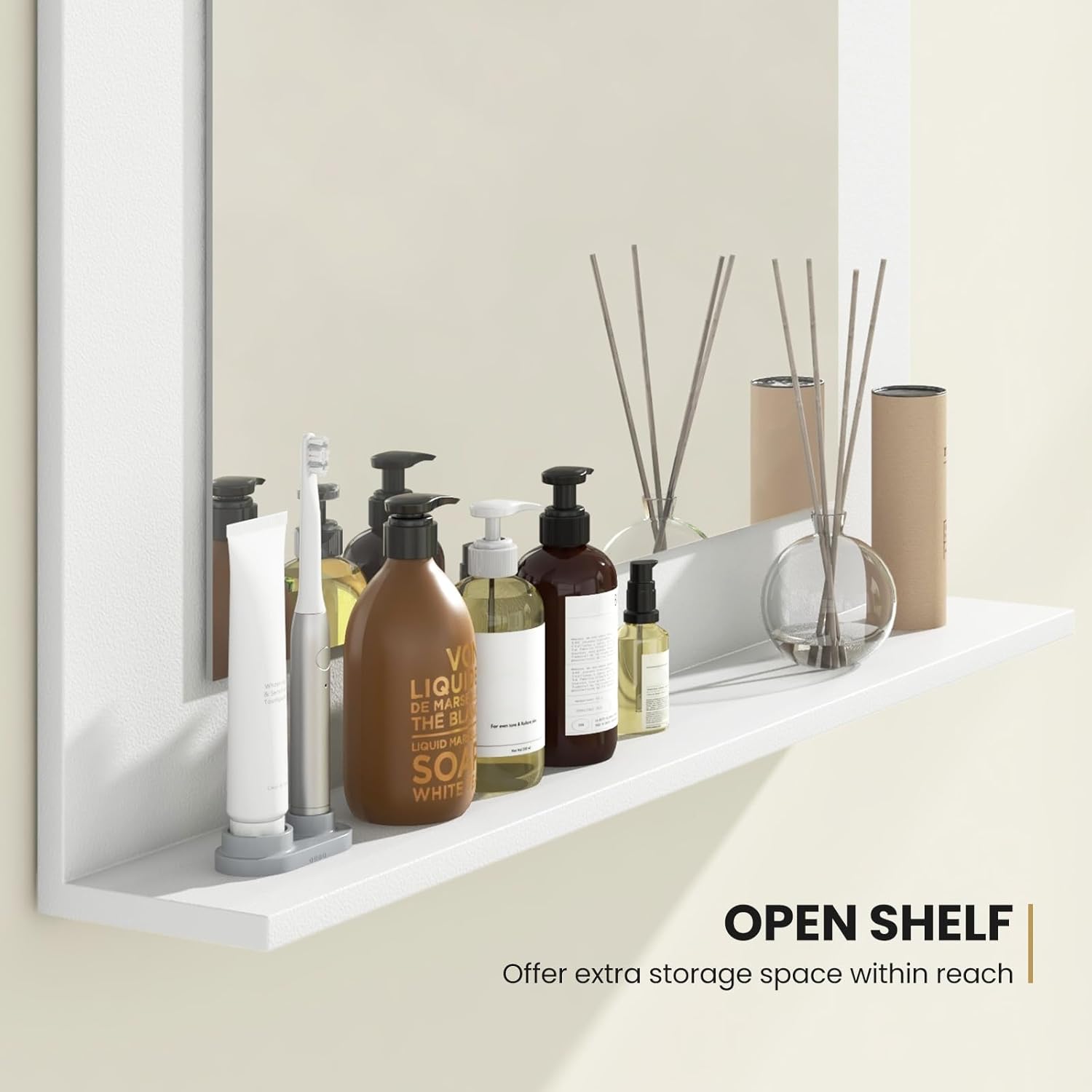 Wall-Mounted Rectangle Mirror with Open Shelf – Stylish, Durable & Space-Saving for Bathroom, Entryway, or Living Room