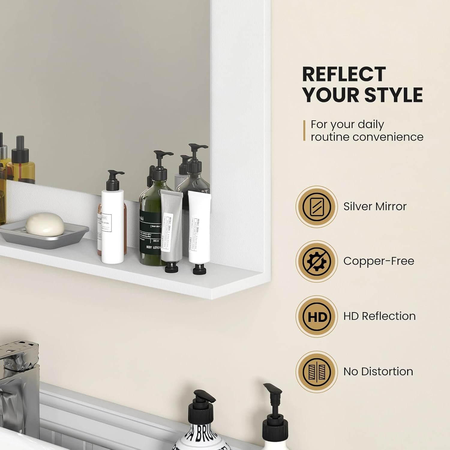 Wall-Mounted Rectangle Mirror with Open Shelf – Stylish, Durable & Space-Saving for Bathroom, Entryway, or Living Room