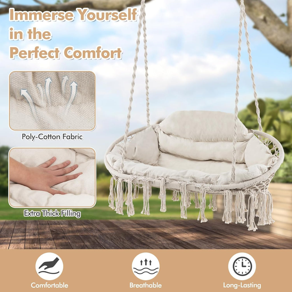 2-Person Hanging Hammock Chair with Extra-Thick Cushion