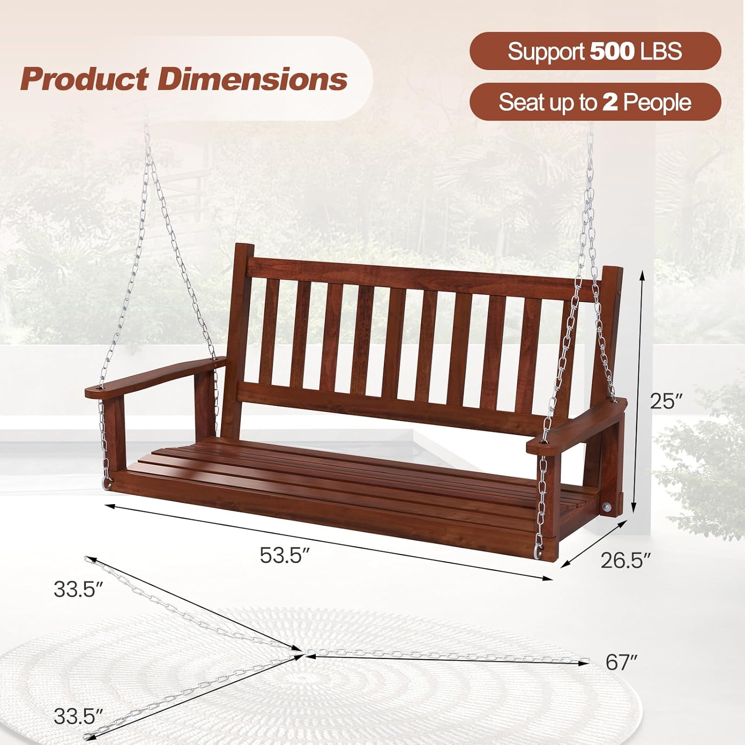 4FT Outdoor Wooden Porch Swing – Relax in Style