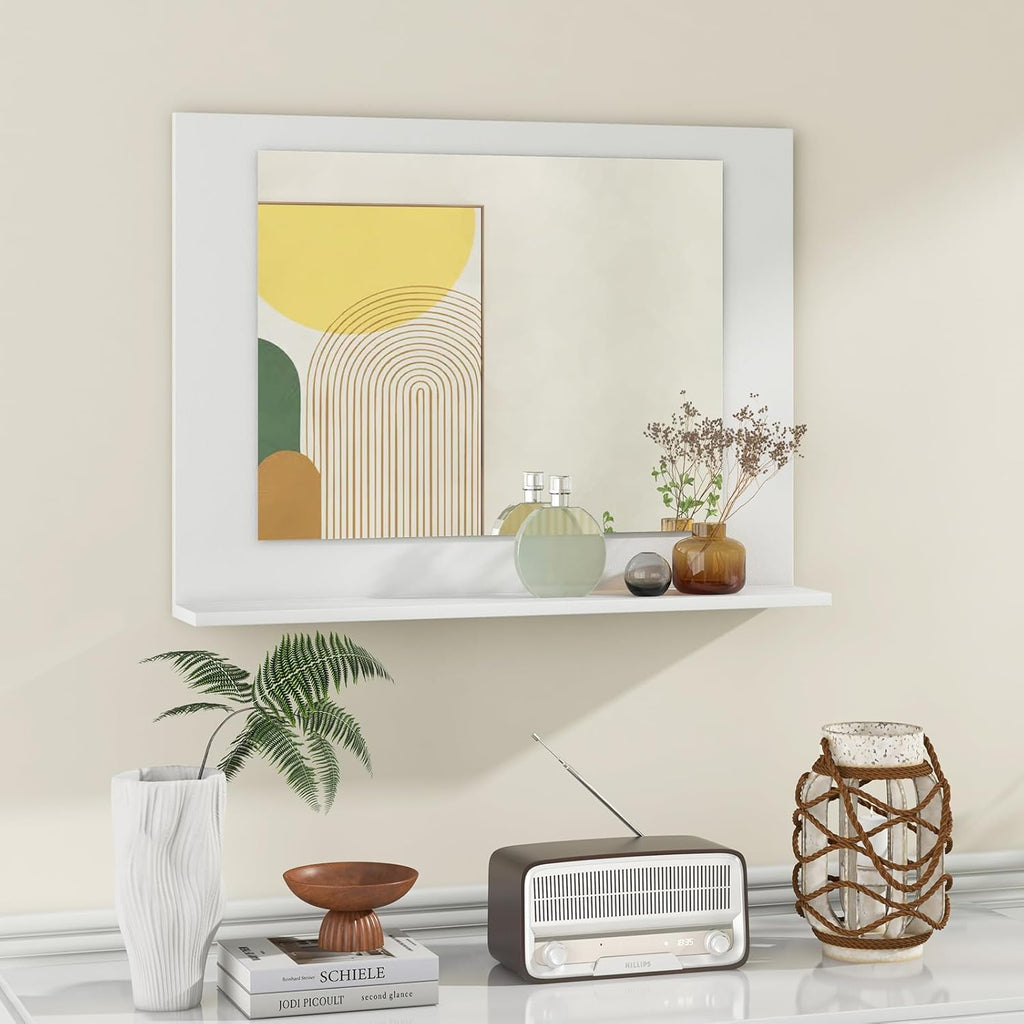 Wall-Mounted Rectangle Mirror with Open Shelf – Stylish, Durable & Space-Saving for Bathroom, Entryway, or Living Room