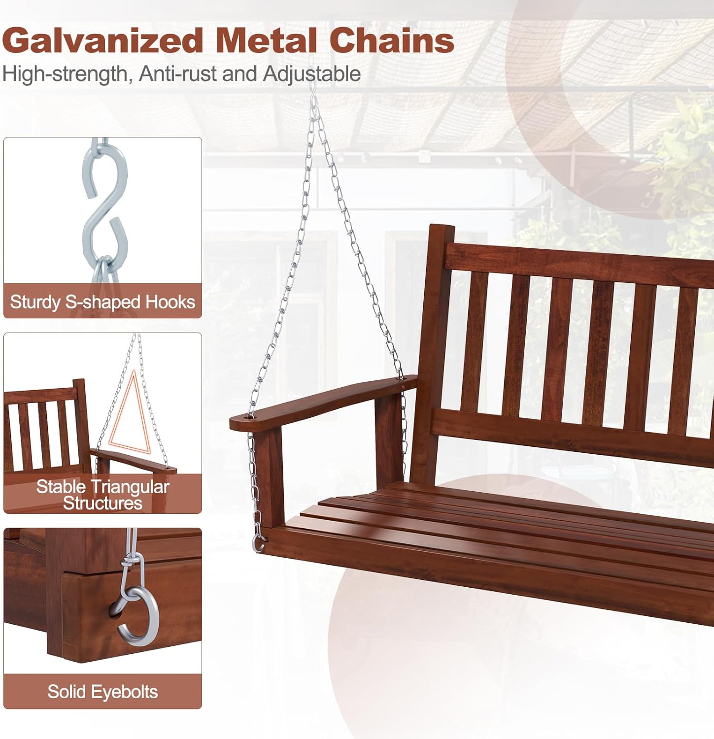 4FT Outdoor Wooden Porch Swing – Relax in Style