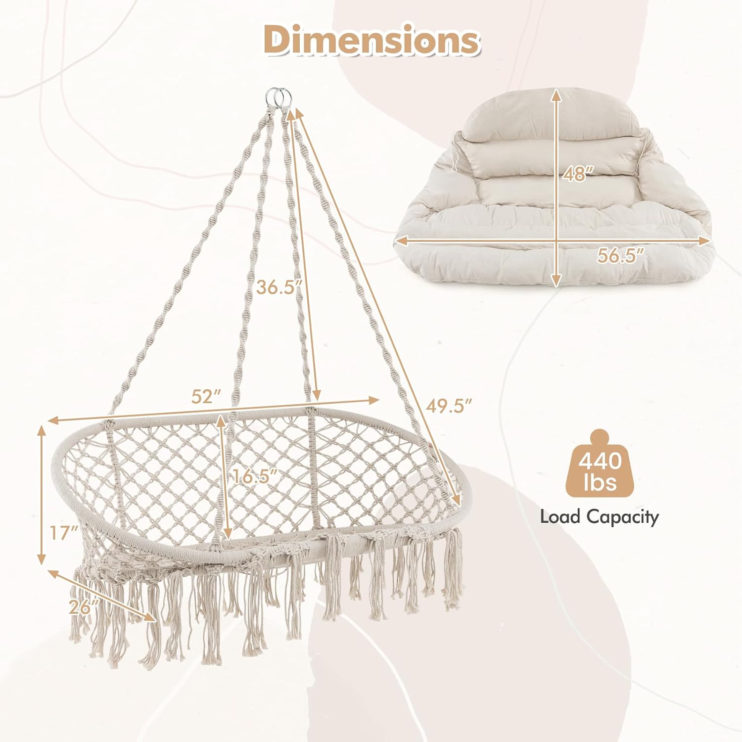 2-Person Hanging Hammock Chair with Extra-Thick Cushion
