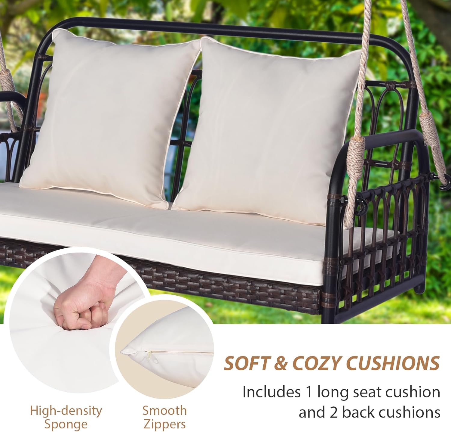 2-Person Outdoor Patio Loveseat Swing Chair with Cushions