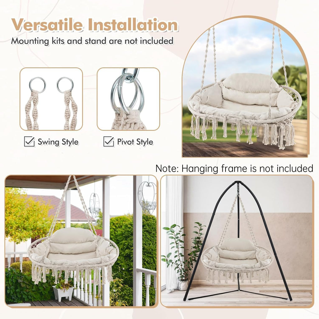 2-Person Hanging Hammock Chair with Extra-Thick Cushion