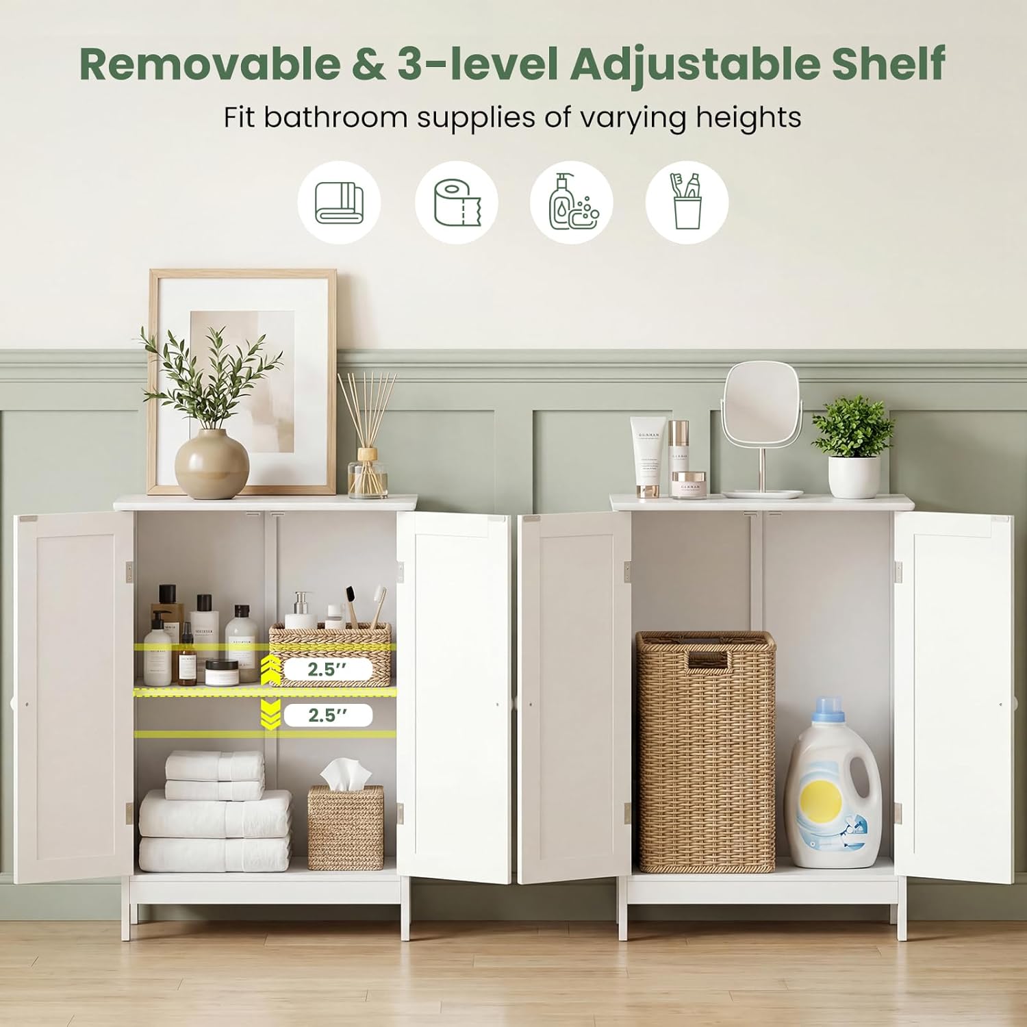Freestanding Bathroom Storage Cabinet – Stylish & Space-Saving Organizer with Shelves