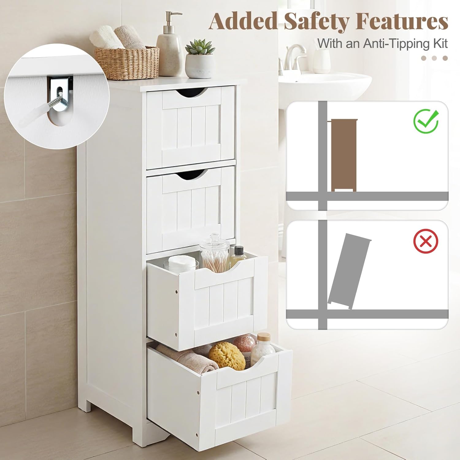 Freestanding Bathroom Storage Cabinet with Drawers – Space-Saving & Stylish Organizer