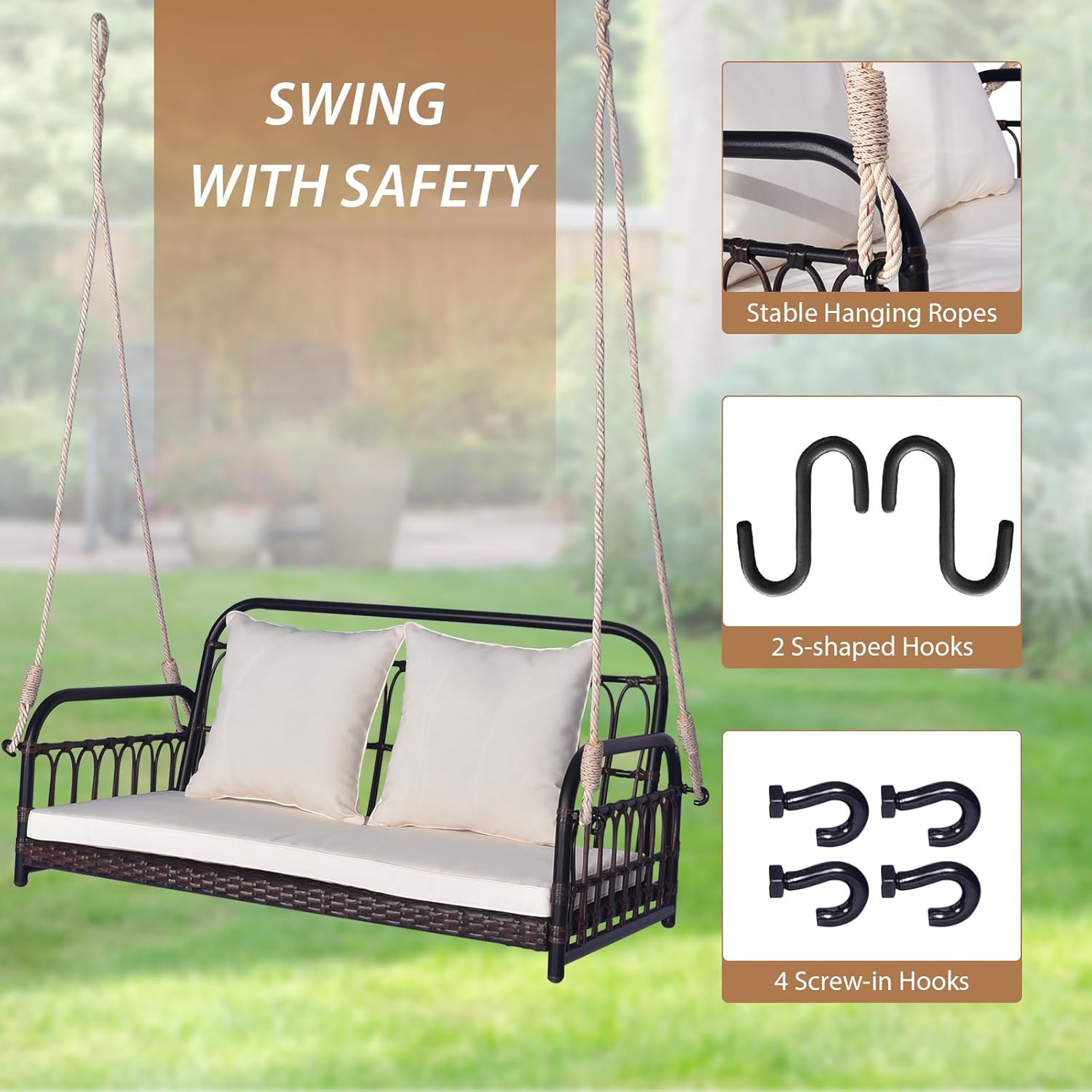 2-Person Outdoor Patio Loveseat Swing Chair with Cushions