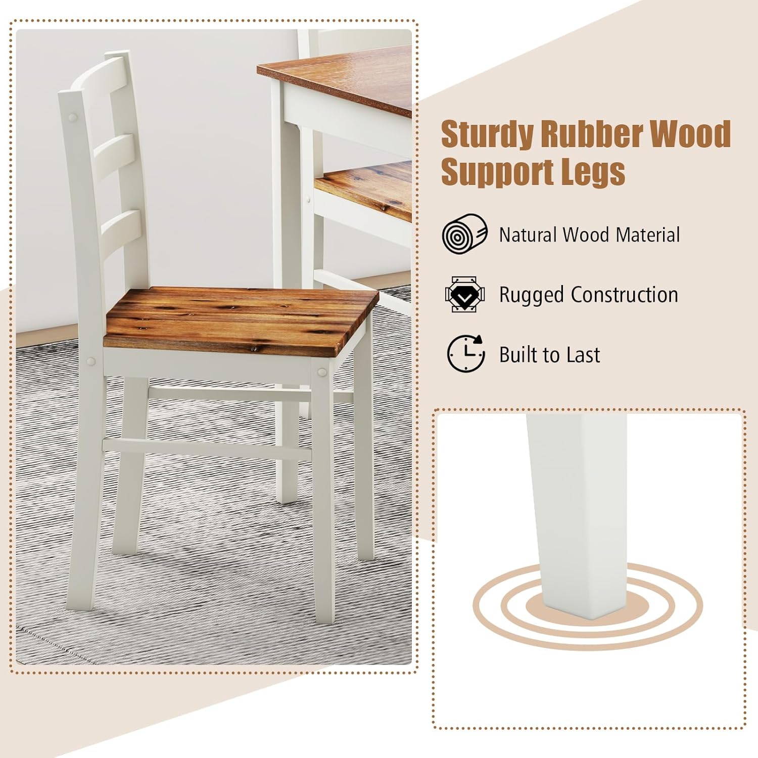 5-Piece Solid Wood Dining Set – Table & 4 Chairs