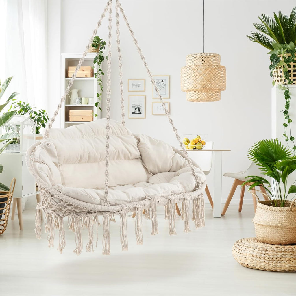 2-Person Hanging Hammock Chair with Extra-Thick Cushion