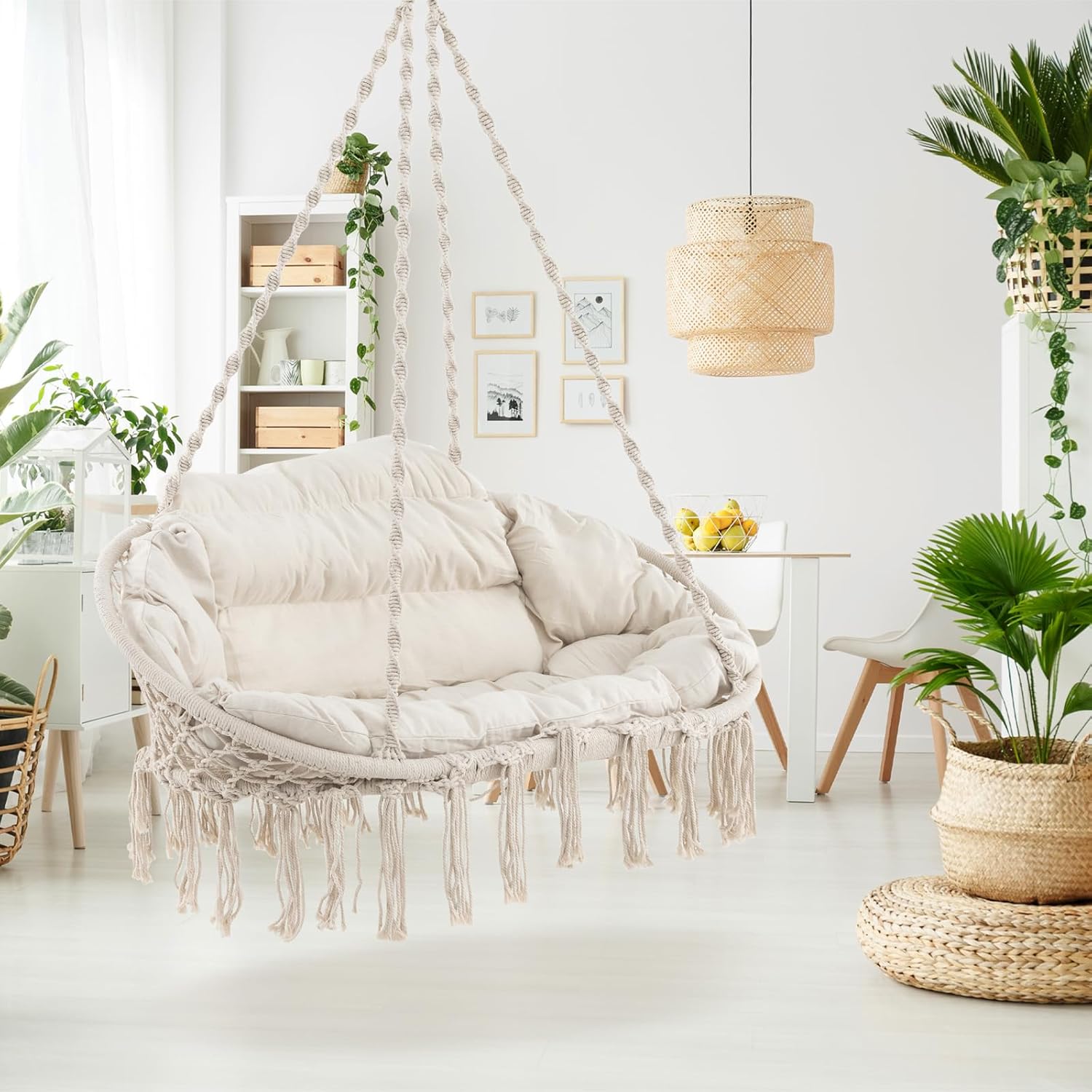 2-Person Hanging Hammock Chair with Extra-Thick Cushion