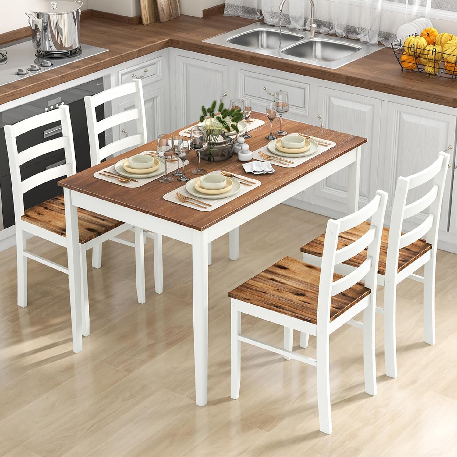 5-Piece Solid Wood Dining Set – Table & 4 Chairs