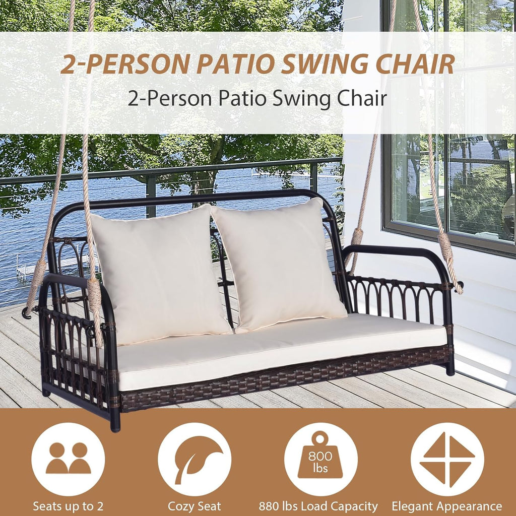 2-Person Outdoor Patio Loveseat Swing Chair with Cushions