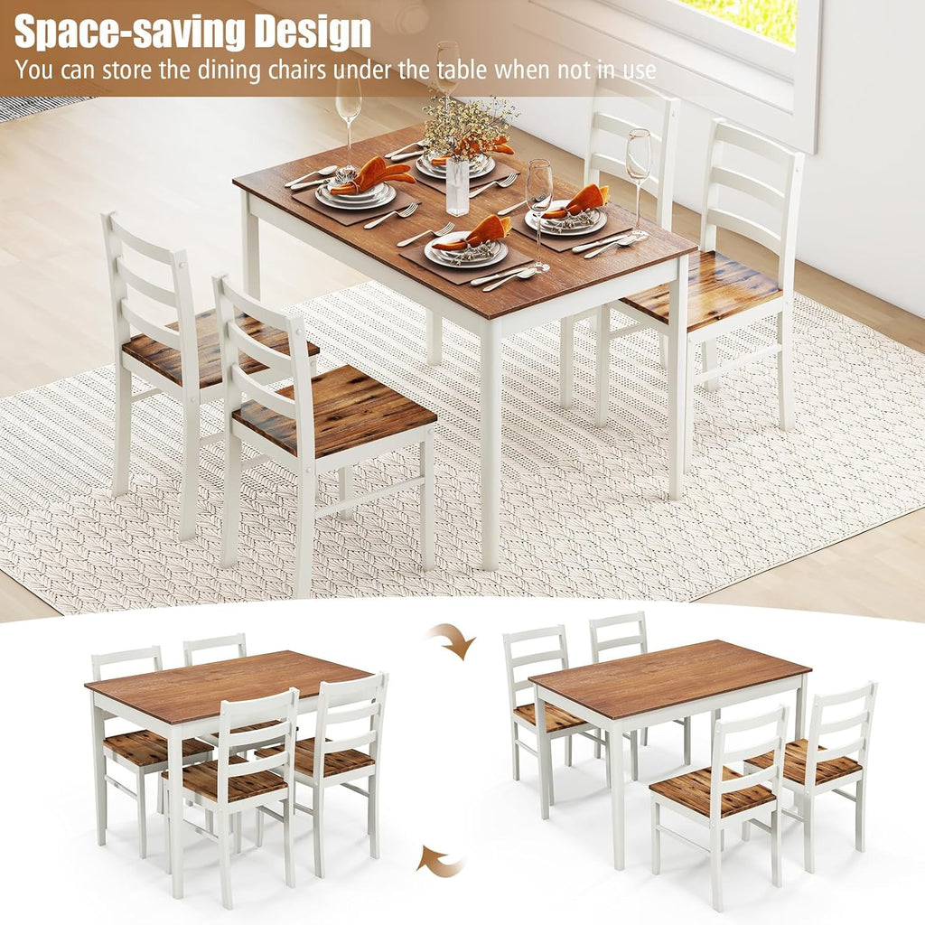 5-Piece Solid Wood Dining Set – Table & 4 Chairs