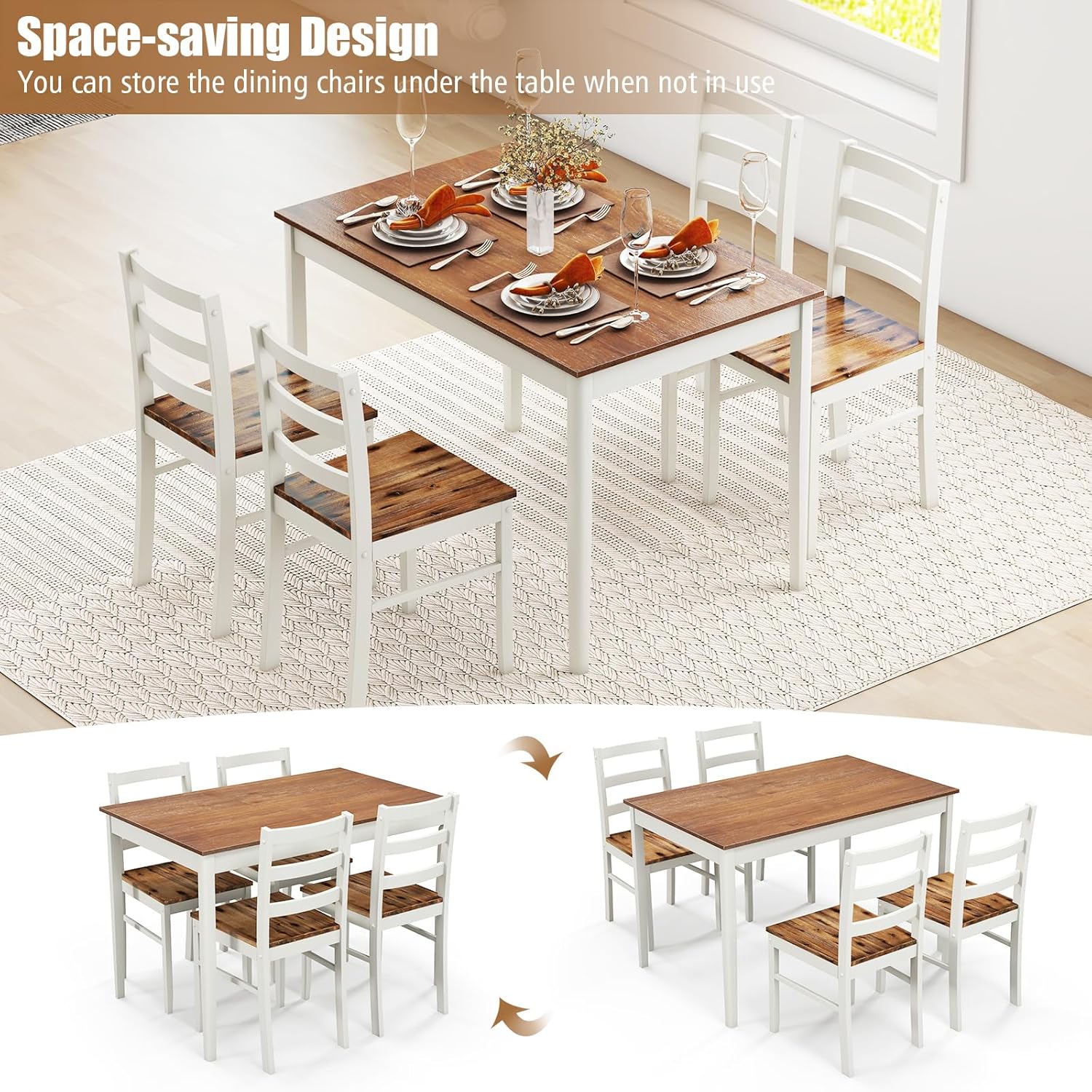 5-Piece Solid Wood Dining Set – Table & 4 Chairs