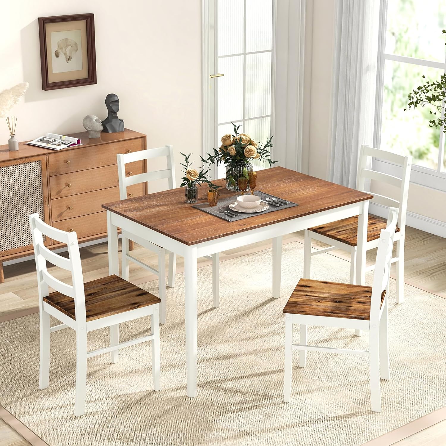 5-Piece Solid Wood Dining Set – Table & 4 Chairs