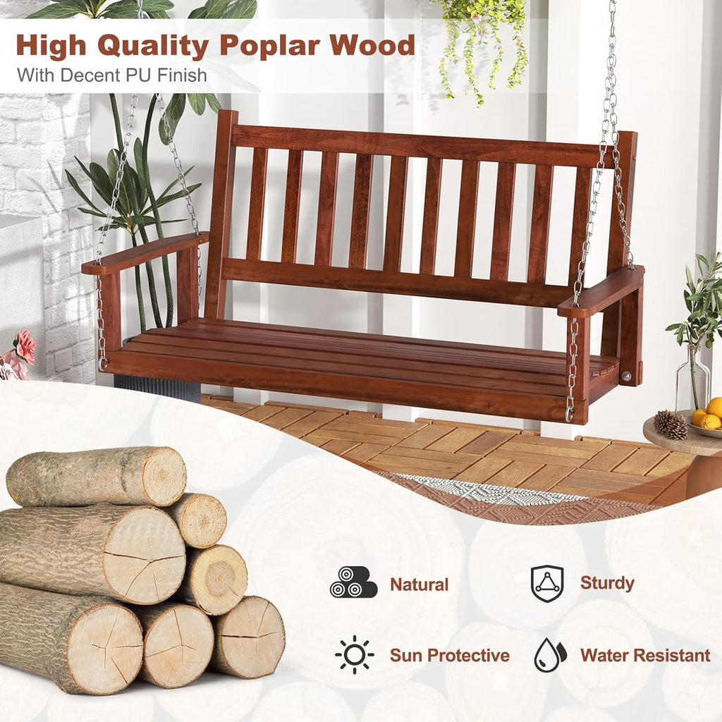 4FT Outdoor Wooden Porch Swing – Relax in Style