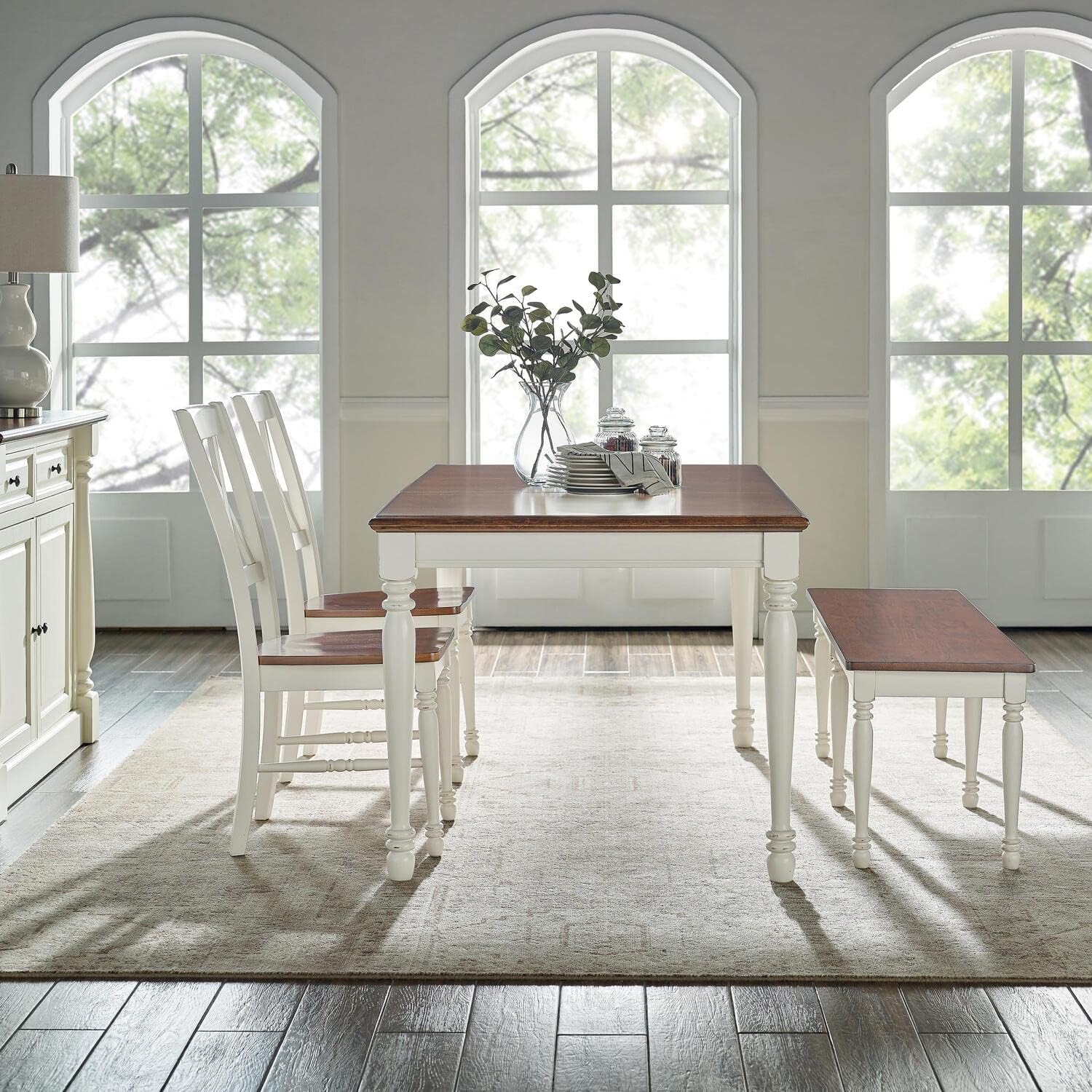 Medieval Style Dining Table Set – Rustic Distressed Wood Table with 4 Chairs