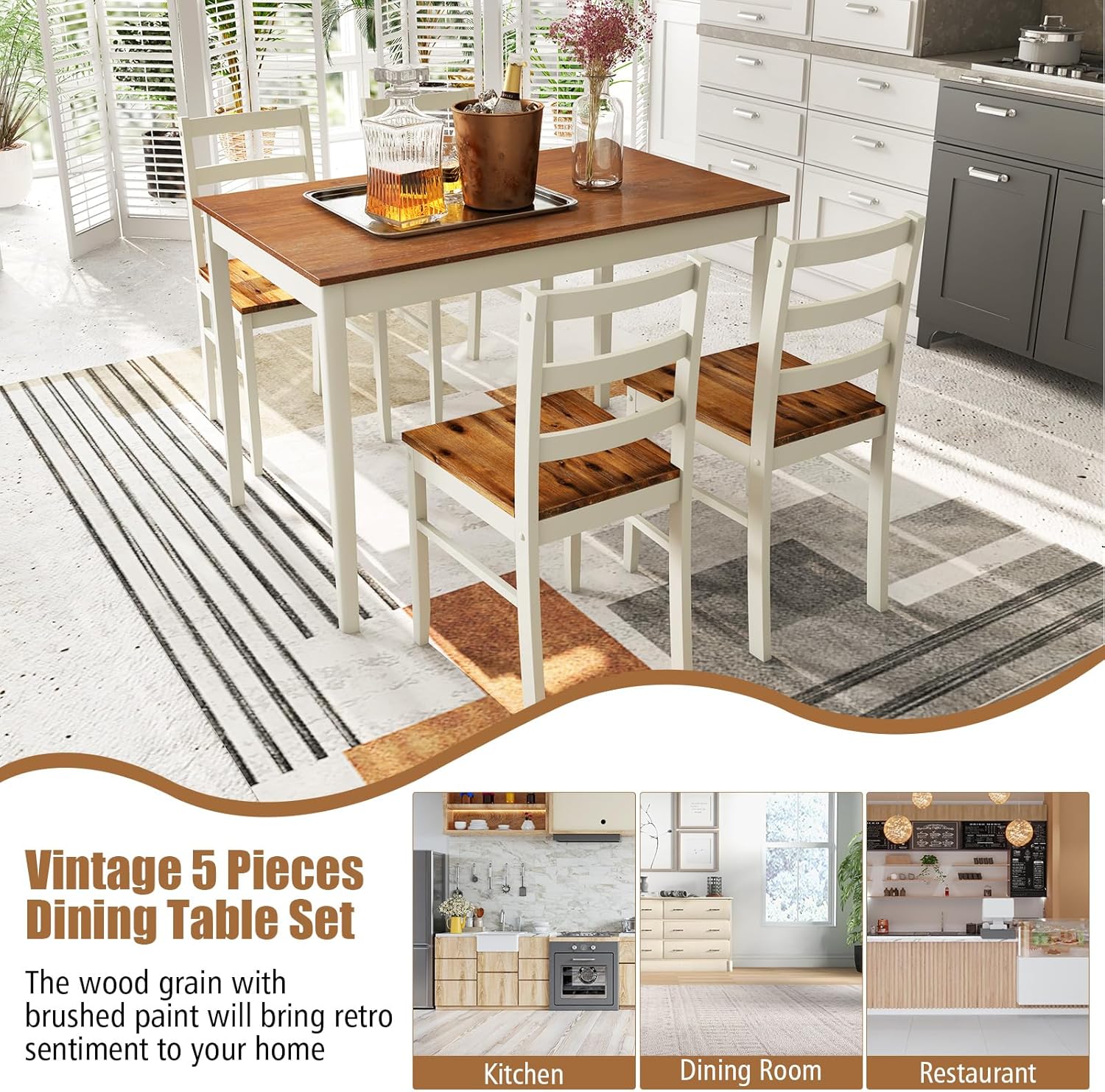 5-Piece Solid Wood Dining Set – Table & 4 Chairs