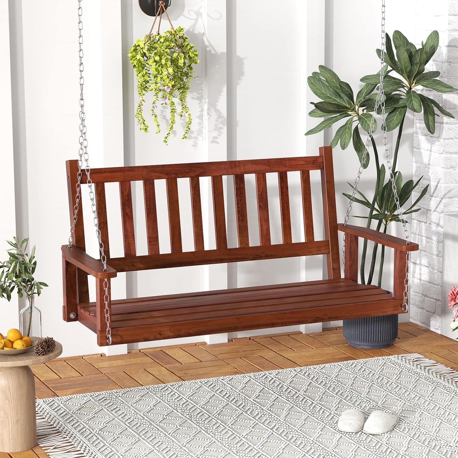 4FT Outdoor Wooden Porch Swing – Relax in Style