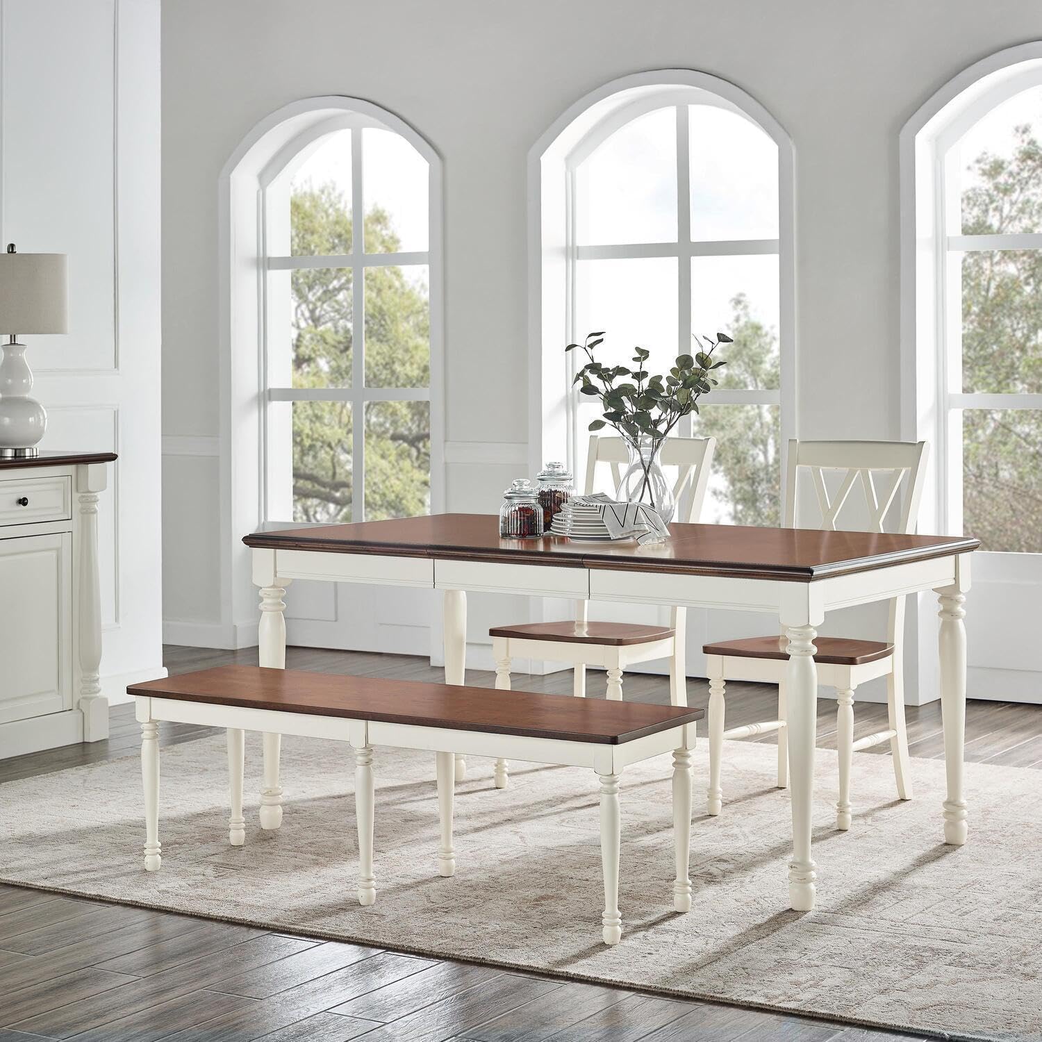 Medieval Style Dining Table Set – Rustic Distressed Wood Table with 4 Chairs
