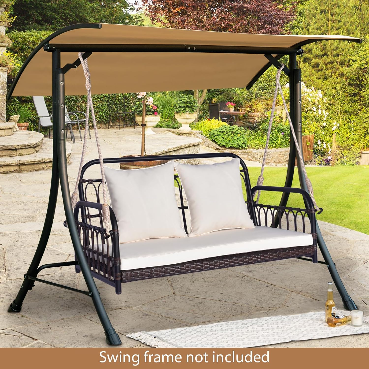 2-Person Outdoor Patio Loveseat Swing Chair with Cushions