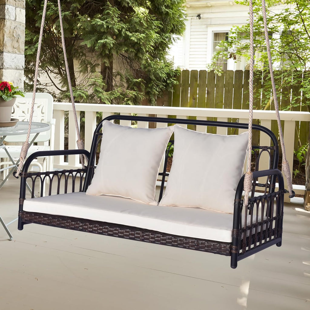 2-Person Outdoor Patio Loveseat Swing Chair with Cushions