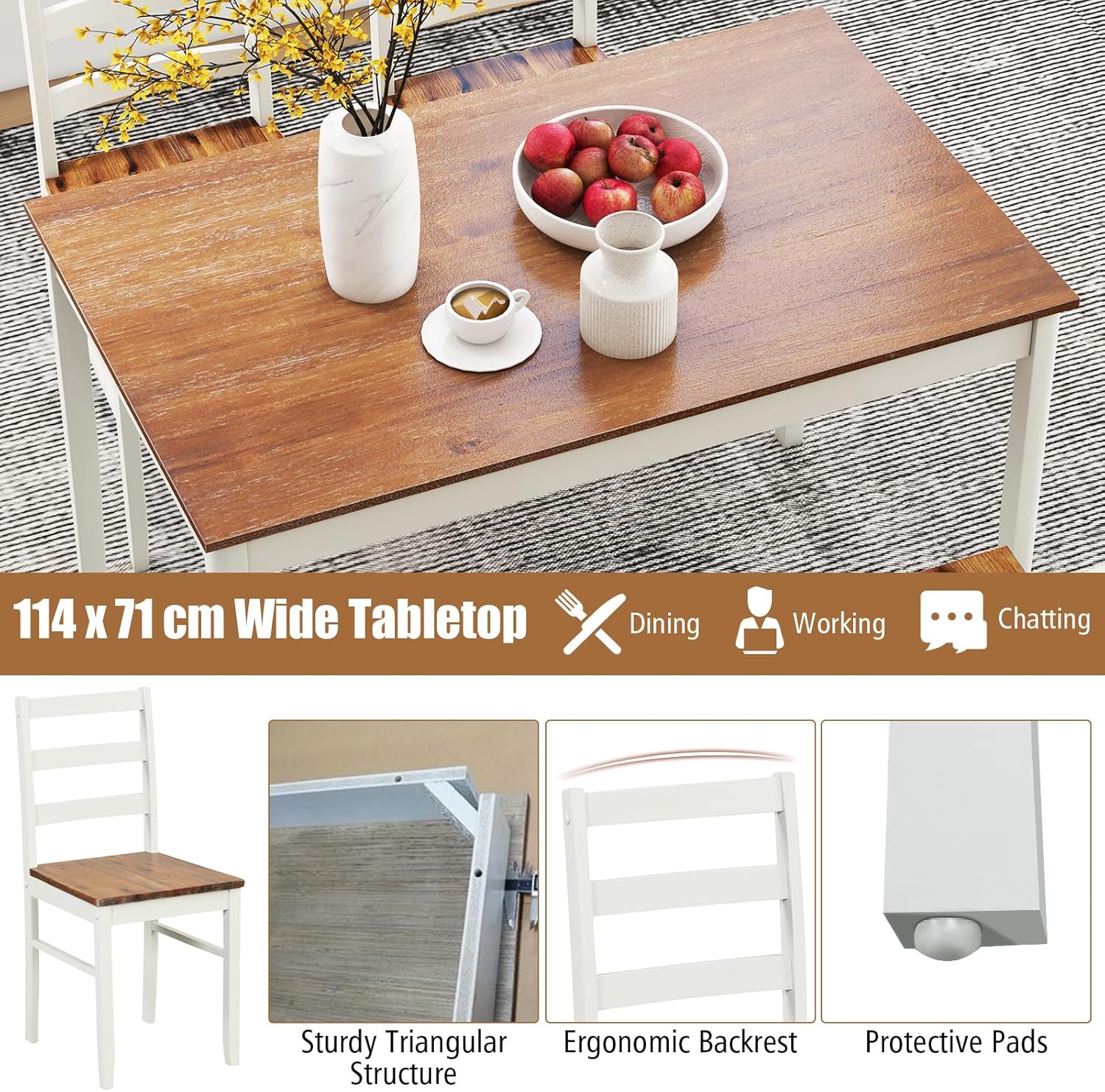 5-Piece Solid Wood Dining Set – Table & 4 Chairs