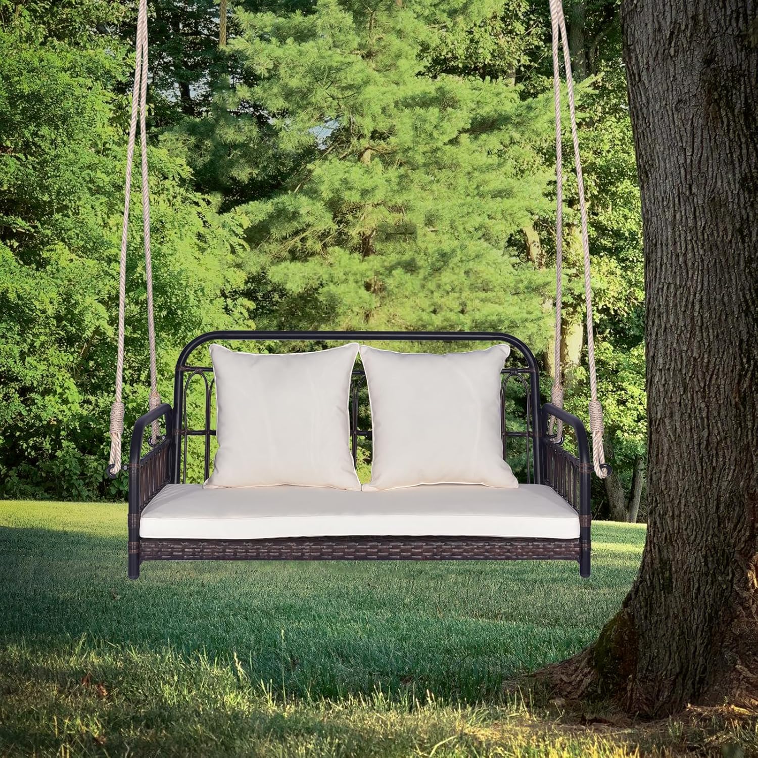 2-Person Outdoor Patio Loveseat Swing Chair with Cushions
